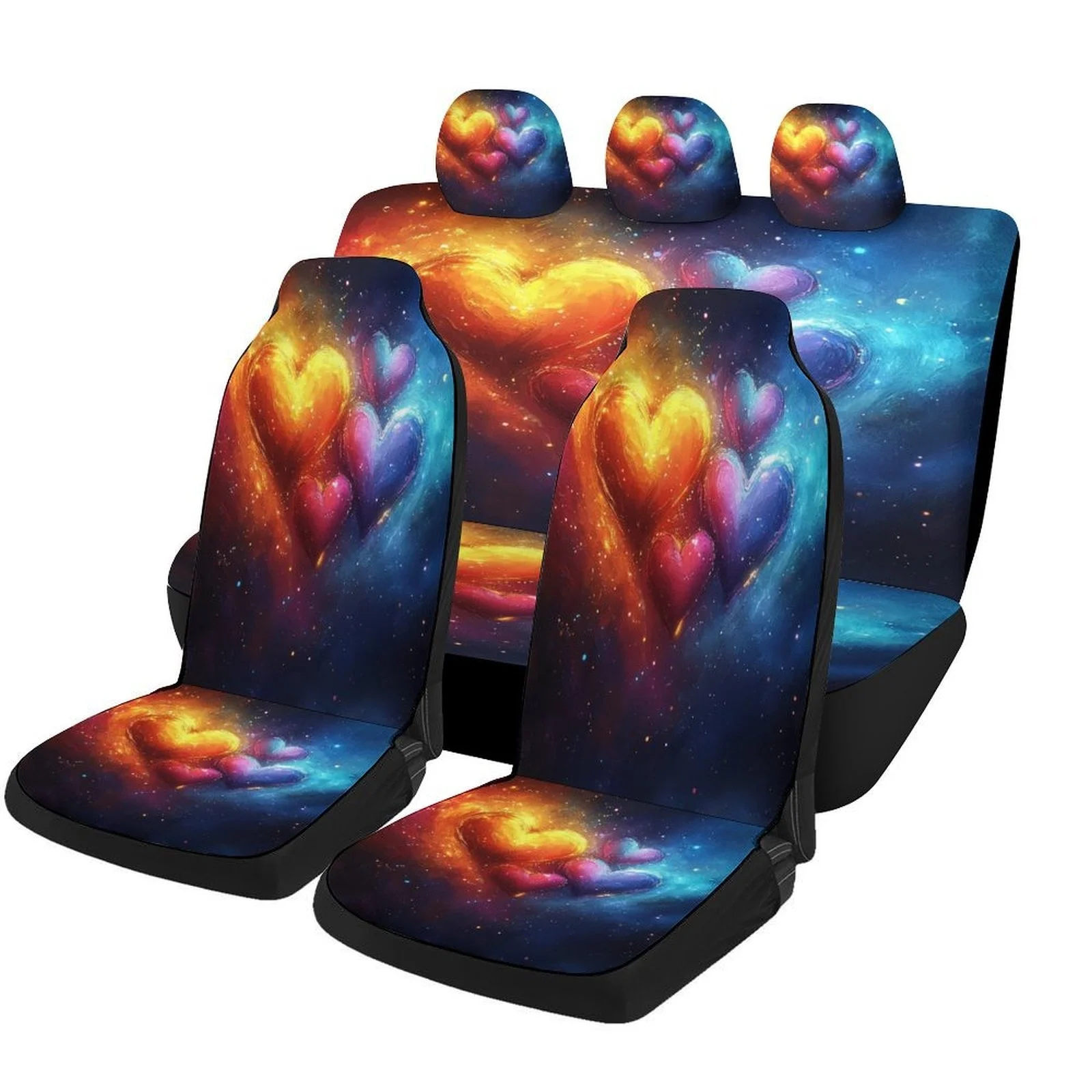 Set Of Car Seat Covers With A Cosmic Hearts Theme, Suitable For Various Vehicles. Stylish And Durable, This Complete Set Include