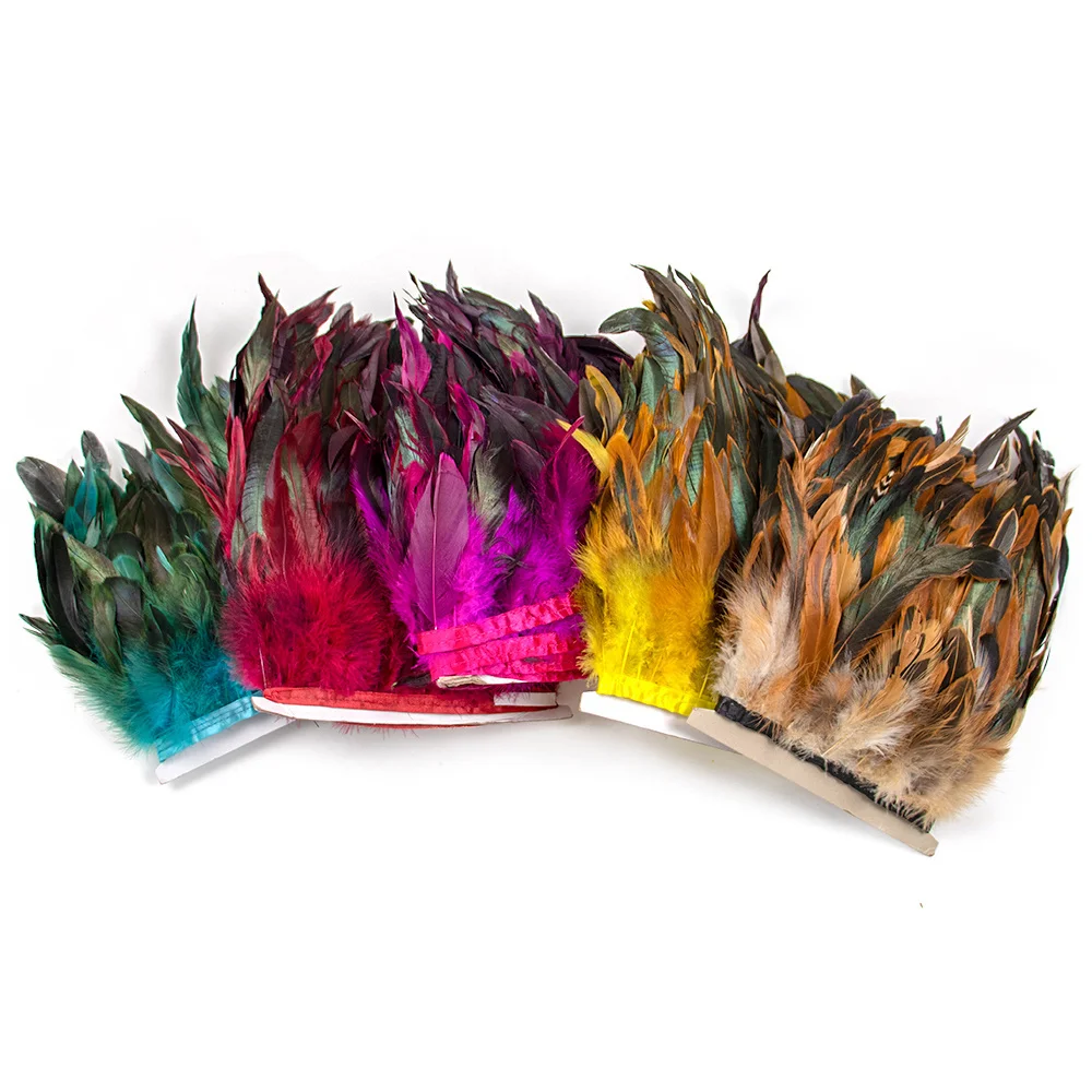 1M Natural Rooster Chicken Pheasant Feather Trims Wedding Decor Carnival Sewing Clothes Dyed Rooster Plume Fringe Crafts 15-20CM