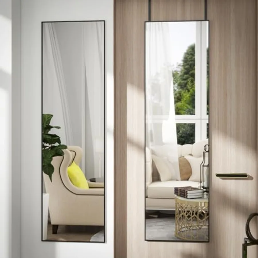 

Full Length Door Mirror 14x48 Metal Frame with Protective Film No-Drilling Hanging or Wall Mount Horizontal/Vertical Hooks and