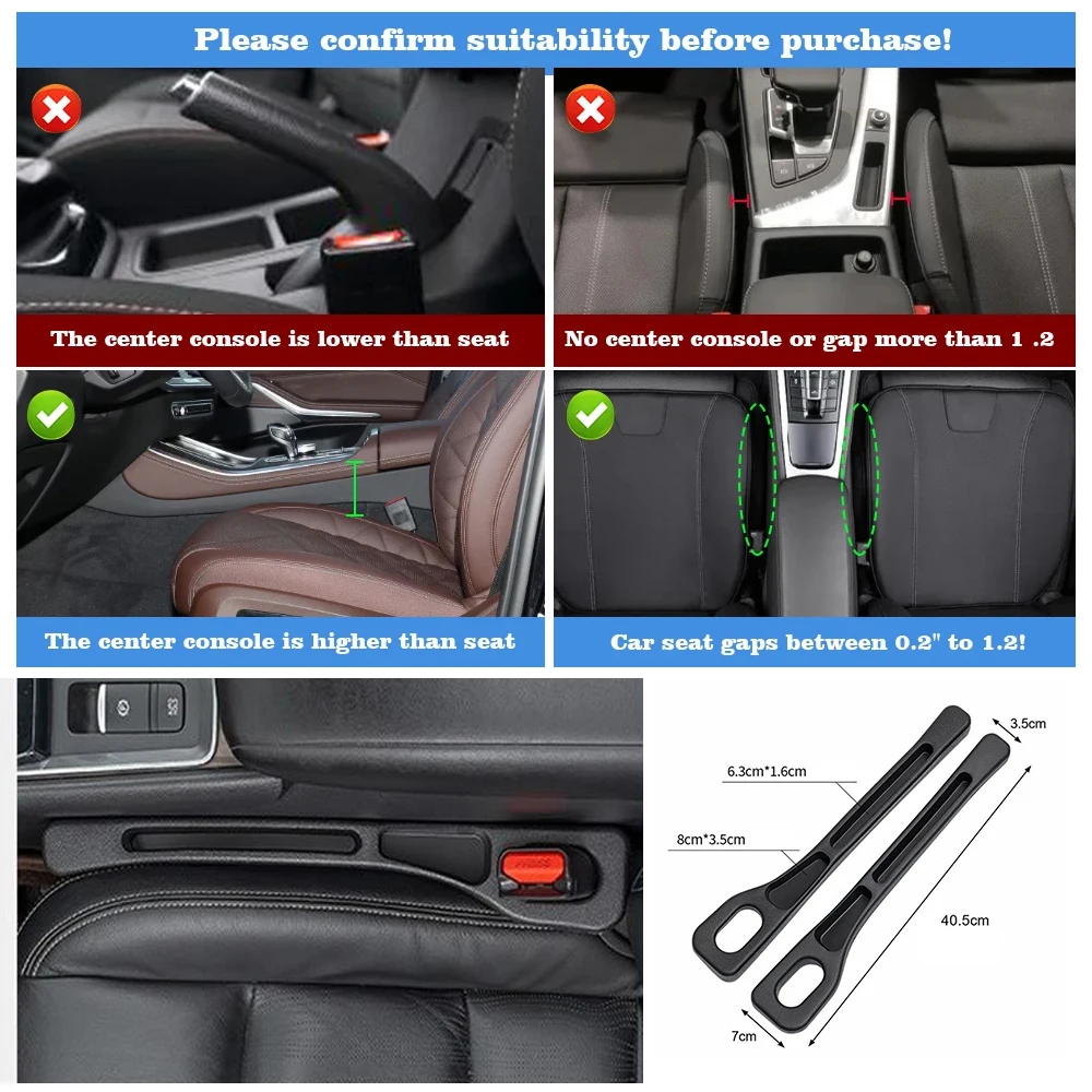 2Pcs Car Seat Gap Filler Organizer PU Waterproof Universal Car Seat Gap Anti-leak Stopper Strip 2Slot Seat Gap Storage Organizer