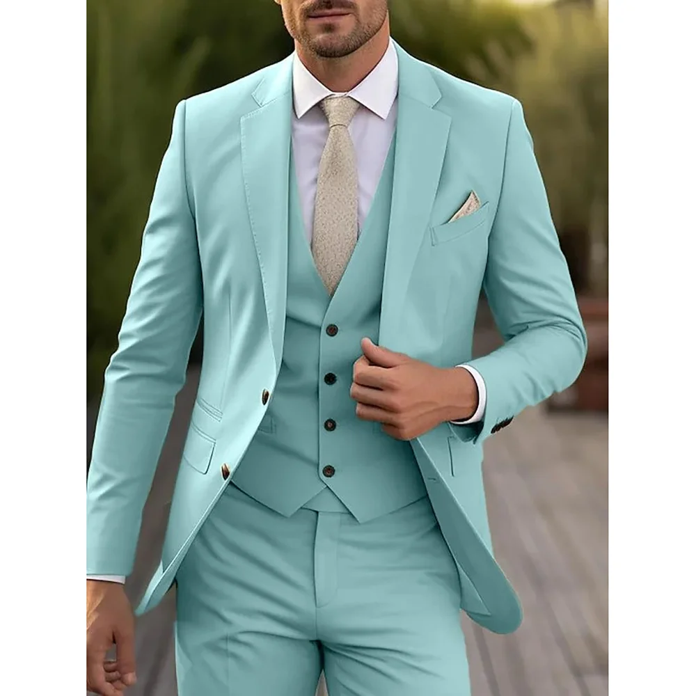 

3 Pieces Men's Suit Jacket Pants Vest Slim Fit Wedding Groom Tuxedo Formal Occasion Business Male Clothing