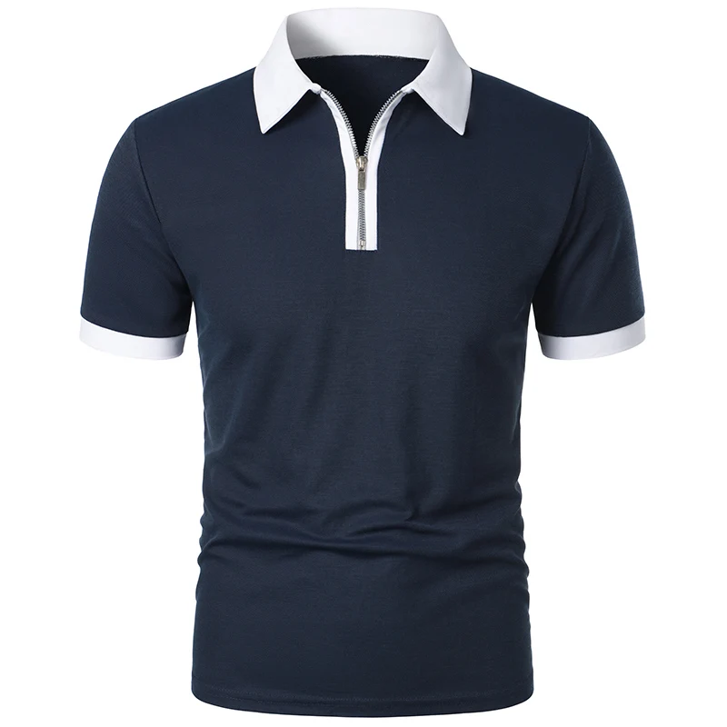 Men\'s Fashion Casual top Short Sleeve color with stylish zipper with men\'s lapel short sleeve top T-shirt Fashion short sleeve