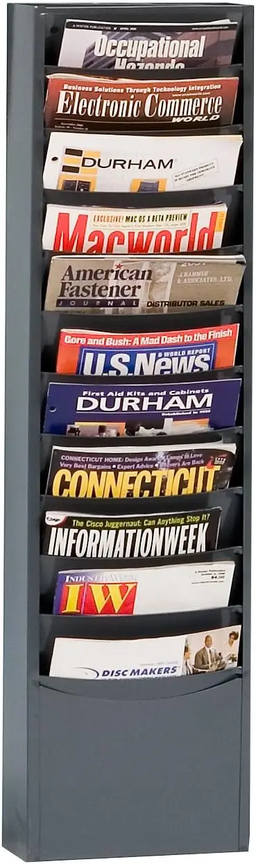 

402-95 Gray Cold Rolled Steel 11 Contour Pocket Vertical Literature Rack, 9-3/4" Width x 36" Height x 4-1/8" Depth