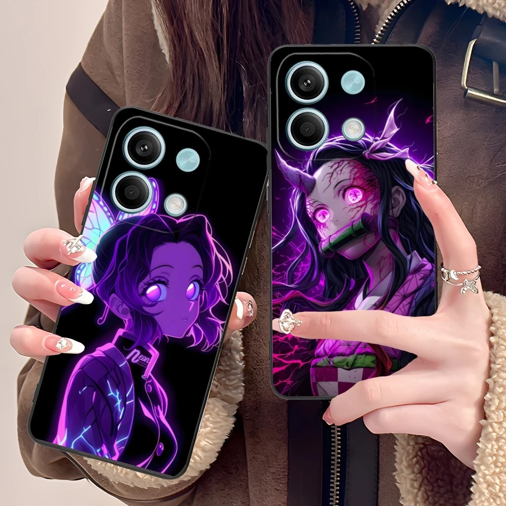 Demon Slayer Colored Neon Phone Case for Xiaomi POCO M6 M5 M4 M3 X6 X5 X4 X3 F6 F5 F4 F3 F2 C40 Pro GT 5G Black Cover Shell