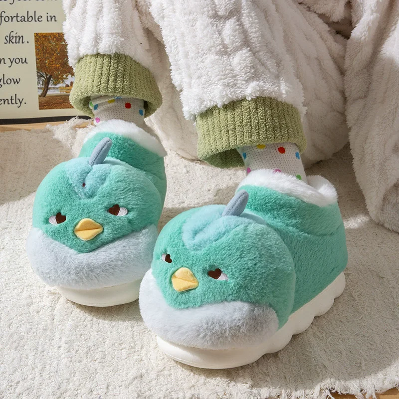 Genshin Impact Cosplay Fluffy Slippers Cute Xiao Bird Funny Winter Warm Shoes Soft EVA Sole Couples Indoor Home Floor Boots