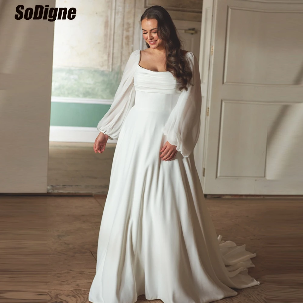 

SoDigne A-line Wedding Dresses Full Sleeves Chiffon/Satin Bridal Dress 2026 Long Wedding Gown Robe De Mairee ﻿Customized