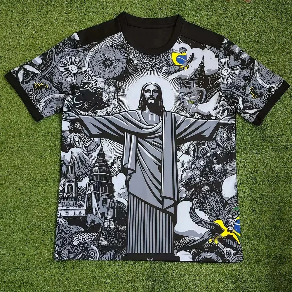 

Summer Black Grey Football Jersey Adult Children Outdoor Quick-drying Tshirts Football Training Top Brazil Special Edition Jesus