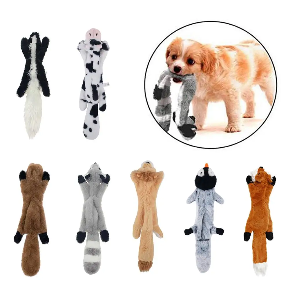 Plush Squeak Dog Toy Raccoon Rabbit Stuffed Animal Tug of War Toy for Medium Dogs Interactive Durable Crinkle Soft Cuddly Pet