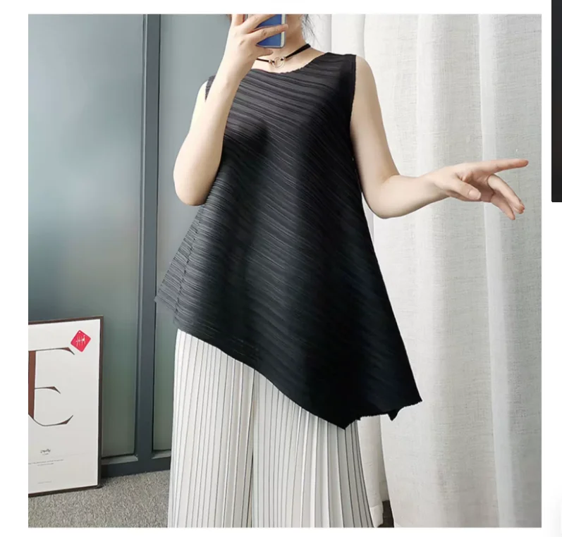 IN  STOCK S008 Asymmetric Ruched Fashion Loose Summer New style Sleeveless T-shirt HOT SELLING