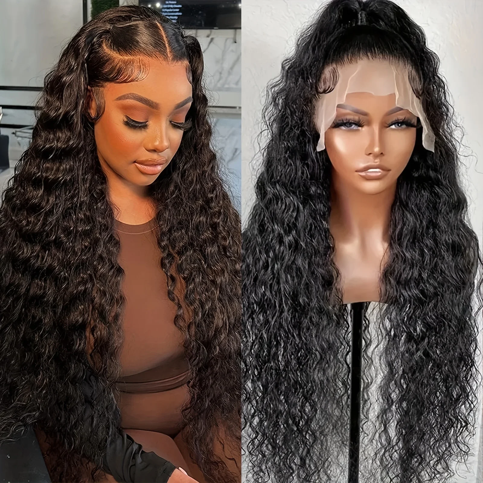 

Natural 1B Deep Wave 180% Density 13x4 Frontal Wig Brazilian Remy Hair wig HD Transparent Lace Pre plucked 100% Human Hair Wig