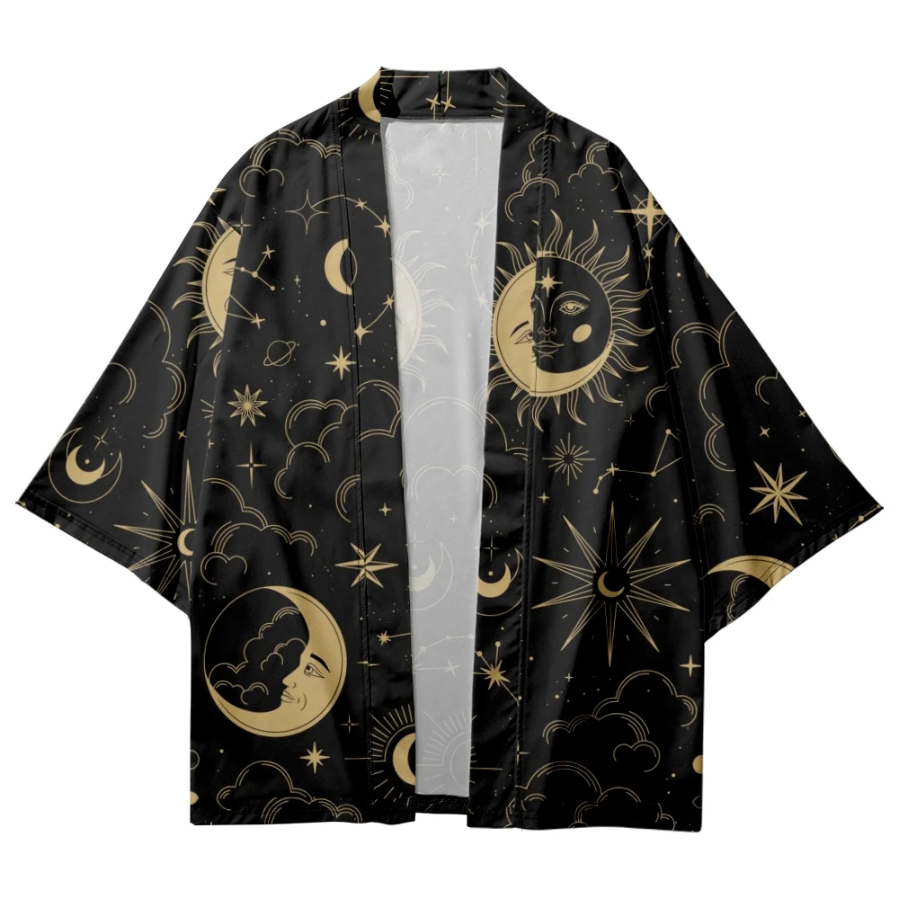 Men And Women Japanese Kimono Moon Star Space Printing Japanese Casual Loose Thin Coat Asian Kimono Cardigan 10