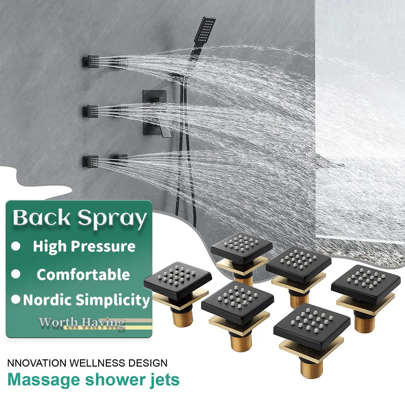 Chrome Black Brushed Grey Brass Body Sprays Shower Massage Spa Body Jets Golden Concealed Wall Shower Spray Head Bath Accessory