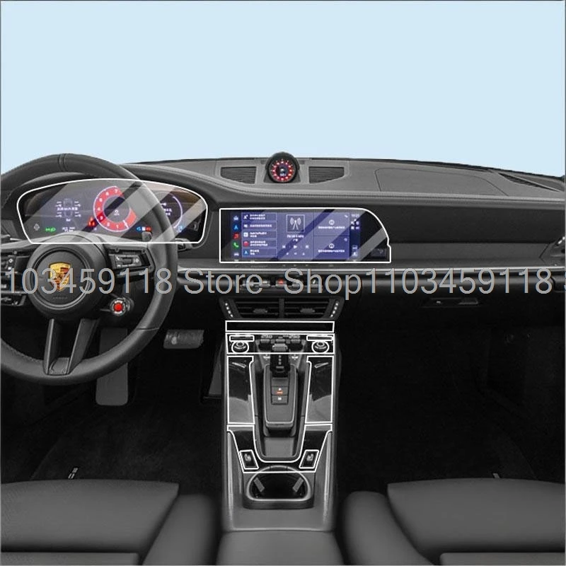 Image of TPU-Schutzfolie für Porsche Carrera 911 2025 GPS-Navigationssystem, Schalttafel, Mittelkonsole, Transparent, Innenraum-Zubehör