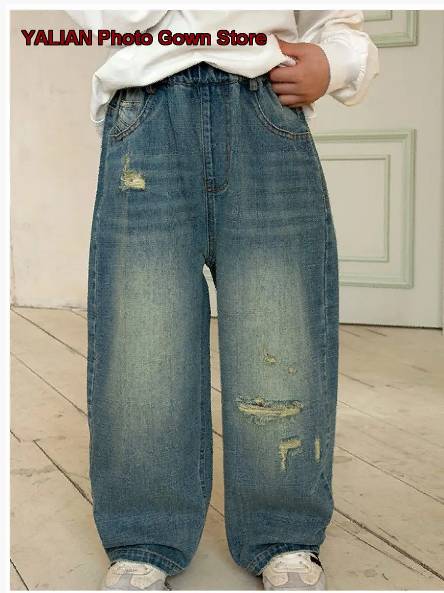 Boys Denim Shorts Kids Spring Loose Distressed Washed Casual Trendy