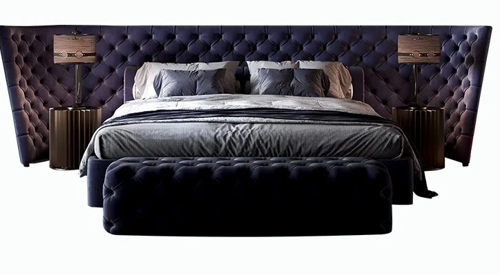 Light luxury leather bed, master bedroom, high-end villa, large flat wide-screen bed
