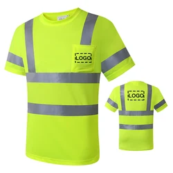 Hi Vis Shirt Logo or Text Custom High Visibility Safety Work T-shirt Size S-7XL Reflective Shirt Men Construction