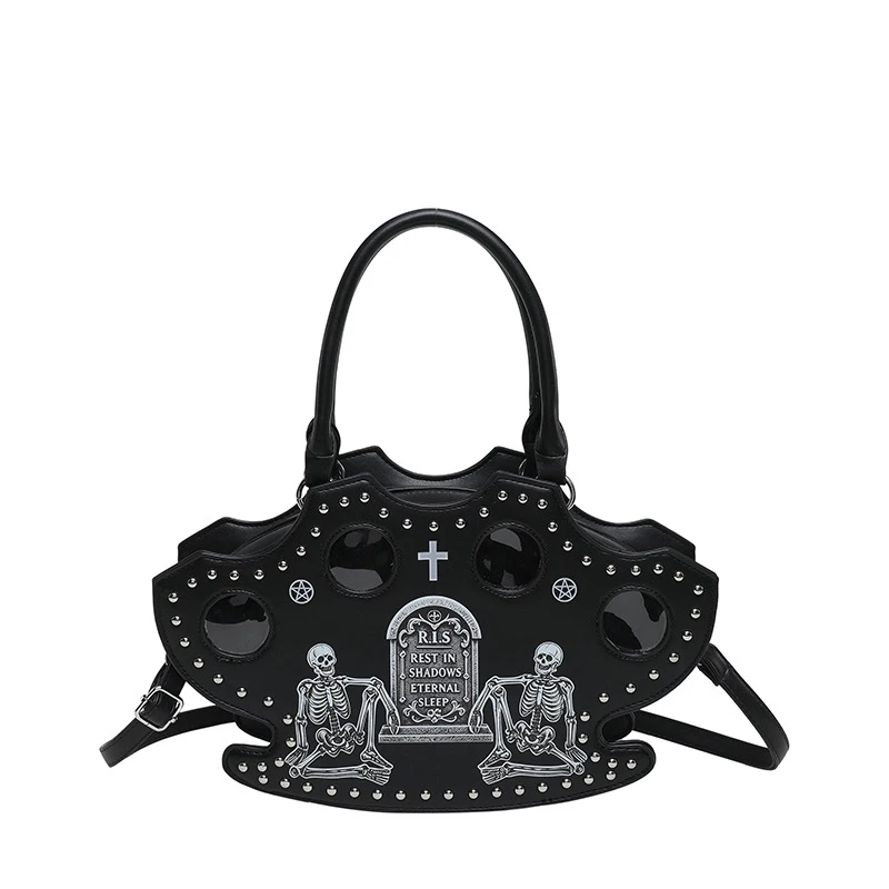 Modische Halloween-Totenkopf-Gothic-Handtasche, Persönliche Vintage-Damen-Tragetasche, Schultertasche, Umhängetasche, Street-Style, Punk-Nieten – Detail 1