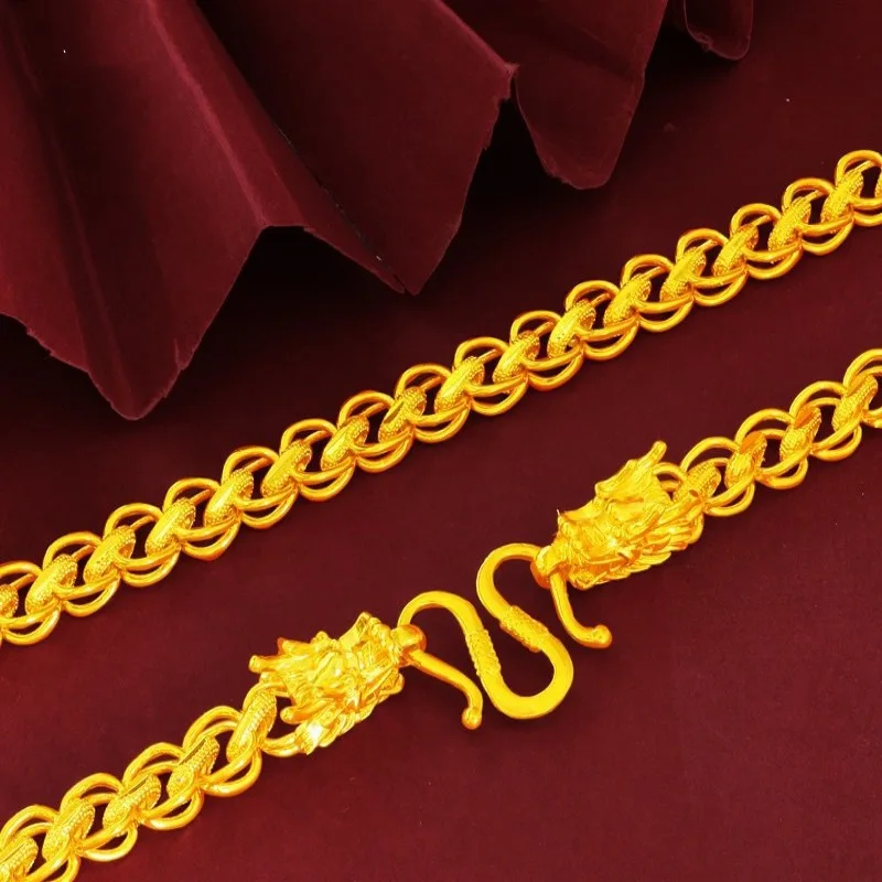 9999 24K genuine gold necklace, men's and women's gold fashion jewelry, men's dragon head snake bone gold jewelry gold necklace view 3