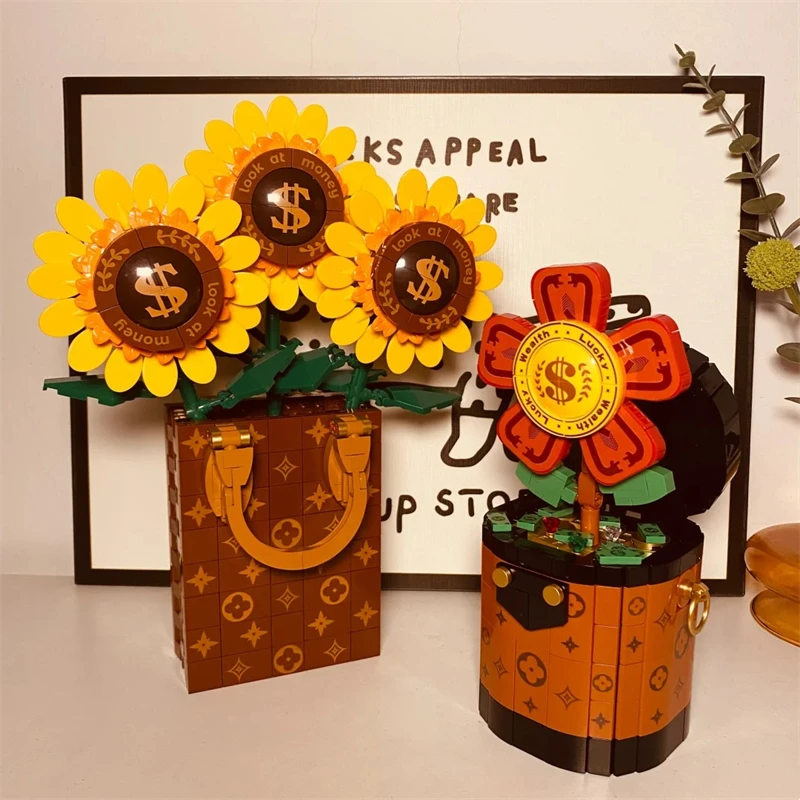 Have money to spend sunflower building blocks handmade DIY assembly model office desktop  tree ornaments birthday gift