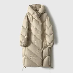 2024 New White Duck Down Jacket for Women Long Winter Oversize Warm Casual Coat Female High Street Ultra Light Hood Parka