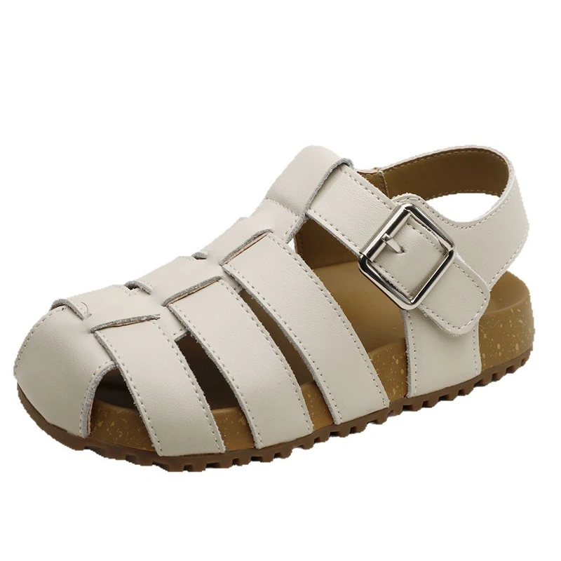 High Quality Sandals Girl Solid Beige Black Summer Shoes For Toddlers Closed Toe Girls Shoes From 6 to 12 years old School Shoe