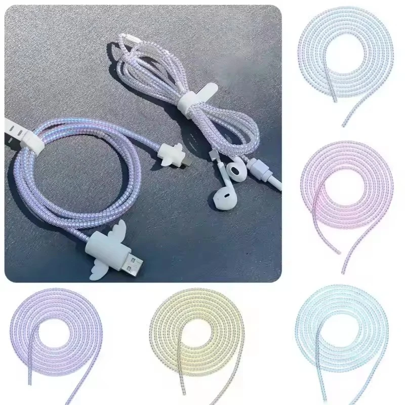 1-3pcs Laser Color  Cellphone Charging Cable Cover Protector TPU Soft Date Cable Winder Dustproof Line Cable Intertwine Rope