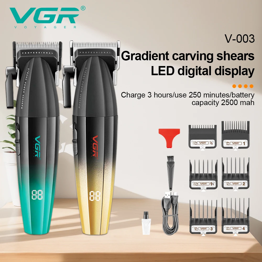 VGR 003 Hair Trimmer Professional Barber Hair Cutting Machine Cordless Hair Clipper Haircut Digital Display Trimmer for Men