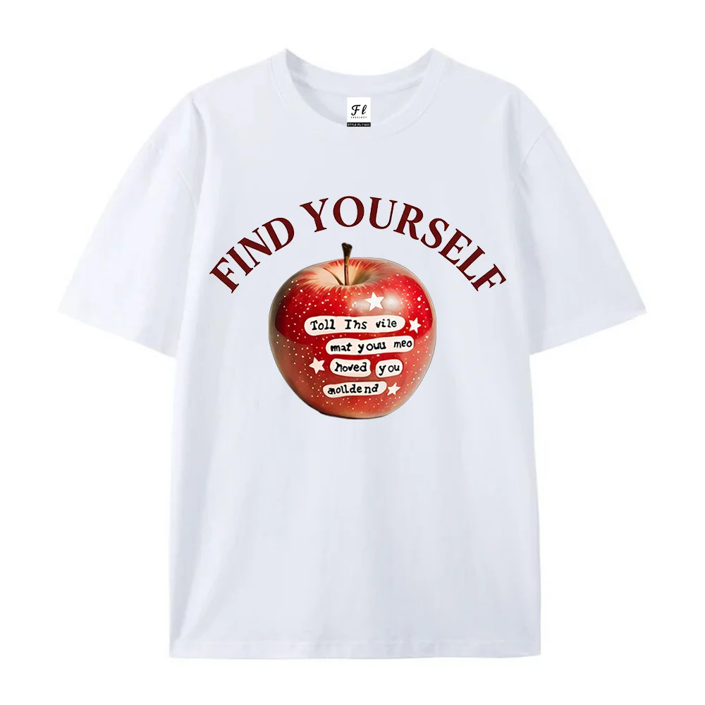 Find Yourself Apple Graphic Shirt Inspirational Slogan Fashion Funny Cotton Casual Short‑Sleeve Aesthetic Daily Summer Top Tee