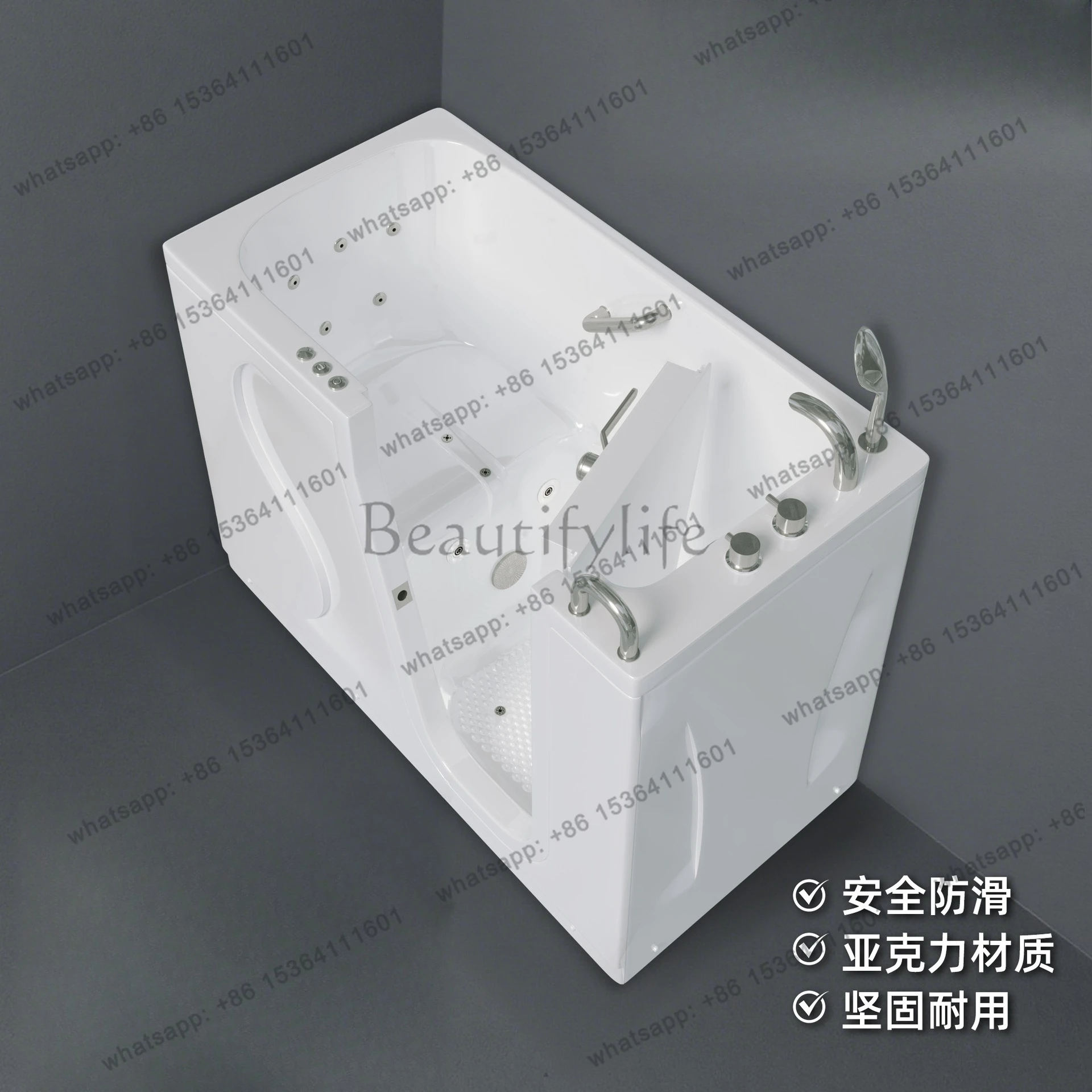 Acrylic walk-in inner door barrier-free for the elderly square seat bathtub factory direct sales cross-border supply