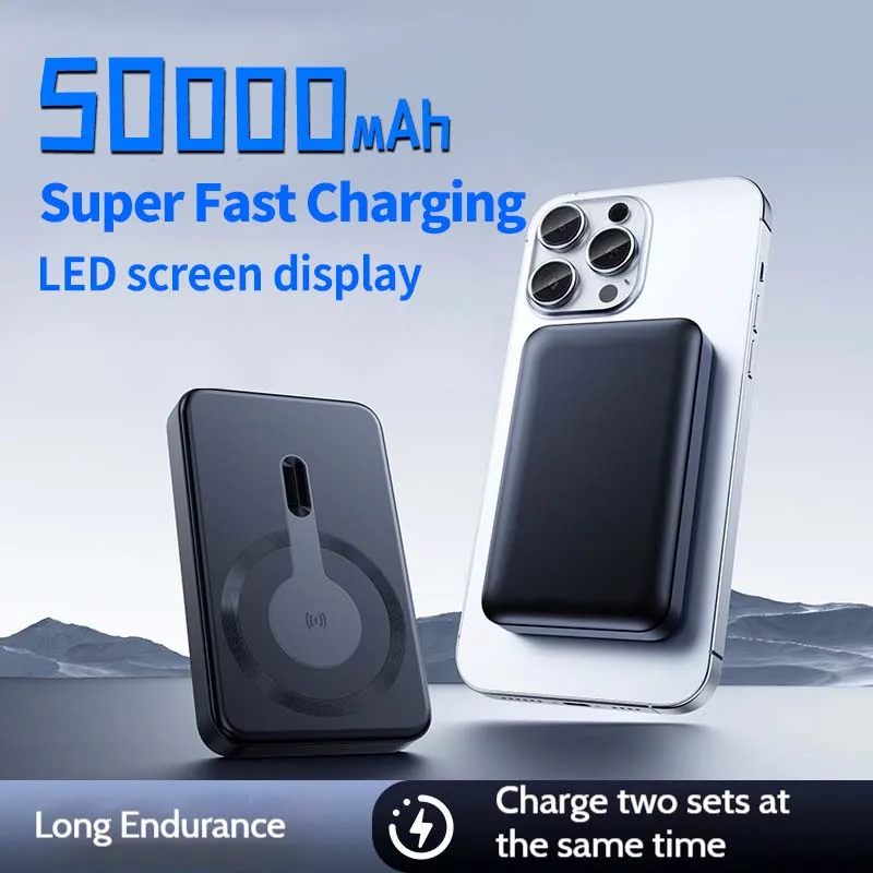 

50000mAh Powerbank Ultra-fino Liga de Alumínio Sem Fio Carregamento Rápido Banco de Potência de Sucção Magnética com Uma Capacid
