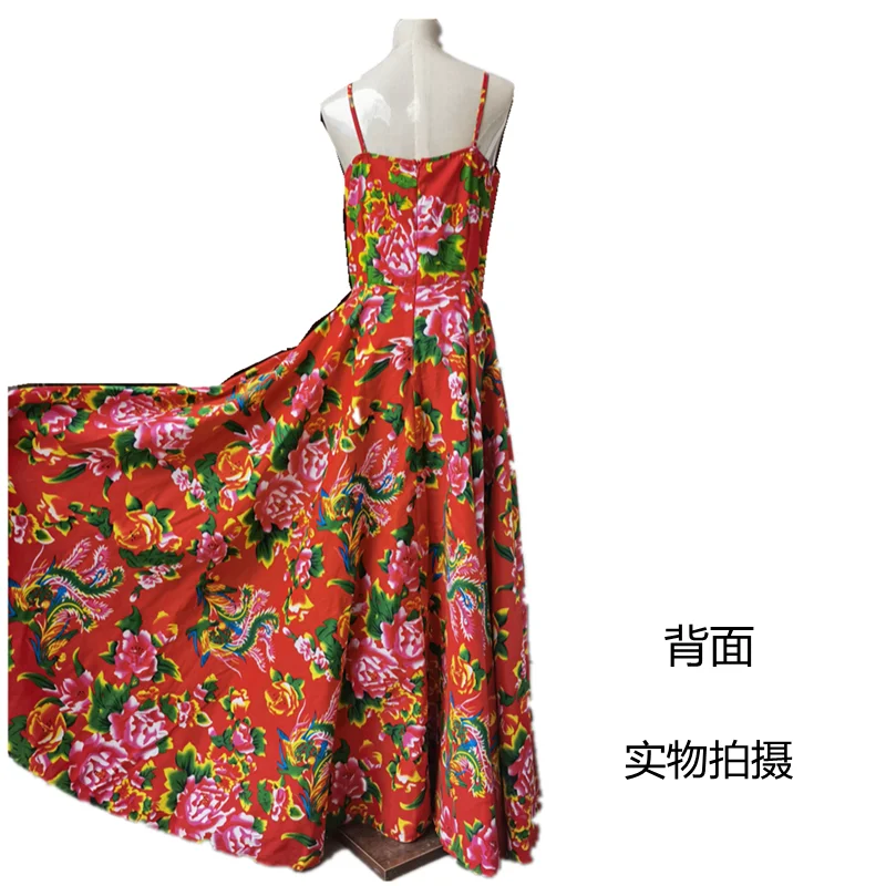 TIYIHAILEY ロングマキシワンピース レディース レッド コットン プリント ノースリーブ カスタムメイド ビッグヘム 春夏 ヴィンテージ 2025 ハイウエスト