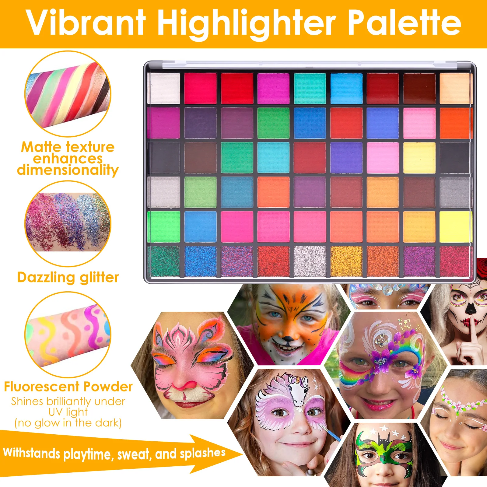 15/54 Color Face Painting Kit Water Activated Face Paint Palette Facepaint Makeup Kit with Brush Face Painting Set for Kid Adult