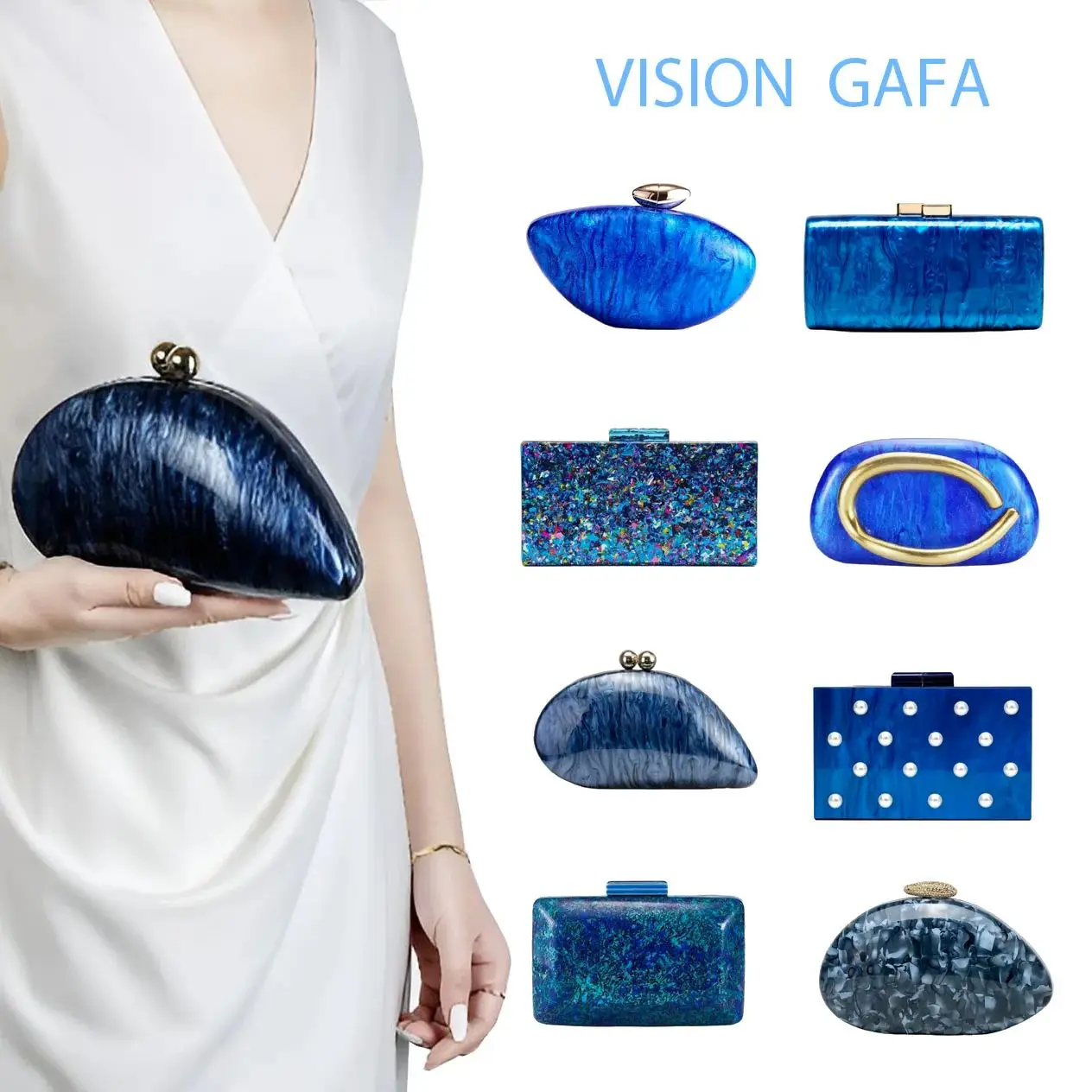 

2025 New Hot Sale Acrylic Shell-Shaped Clutch Bag - Women's Designer Evening Party Purse, Blue Shoulder Bag, Cute Birthday Gift