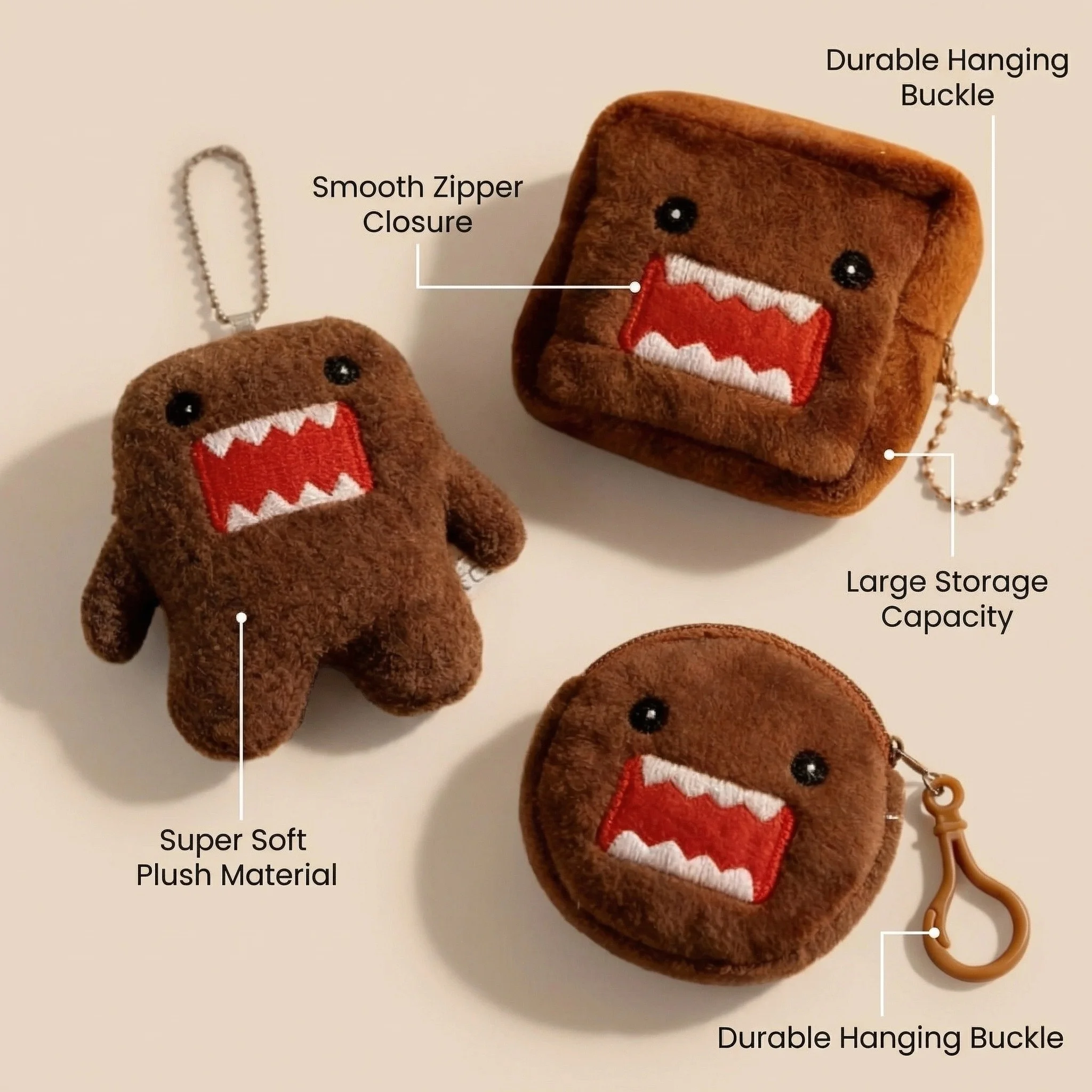 Llavero Monedero de Peluche Kawaii Domo Kun, Colgante de Bolsa de Anime y Dibujos Animados, Llavero Suave y Esponjoso para Colección de Fans, Regalo