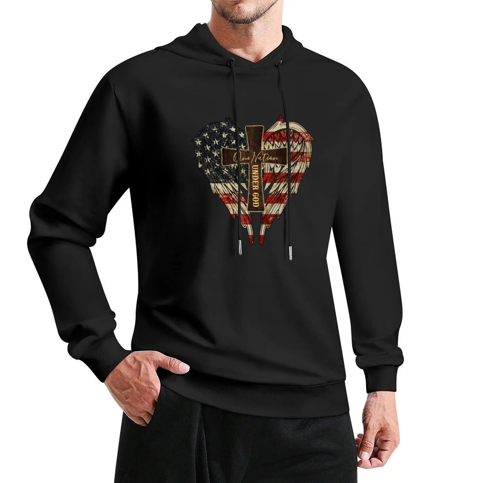 

One Nation Under God Wings Pullover Hoodie graphic t shirts men men's clothing hoodie graphic