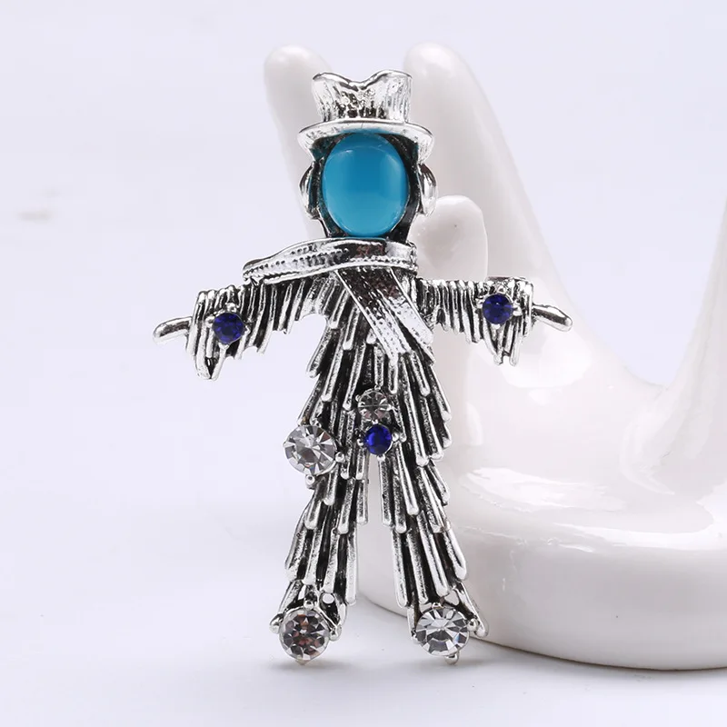 Luxury Vintage Baroque Scarecrow Female Pin Rhinestone Brooches For Women Men Party Daily Clothing Suit Coat Accessories Jewelry