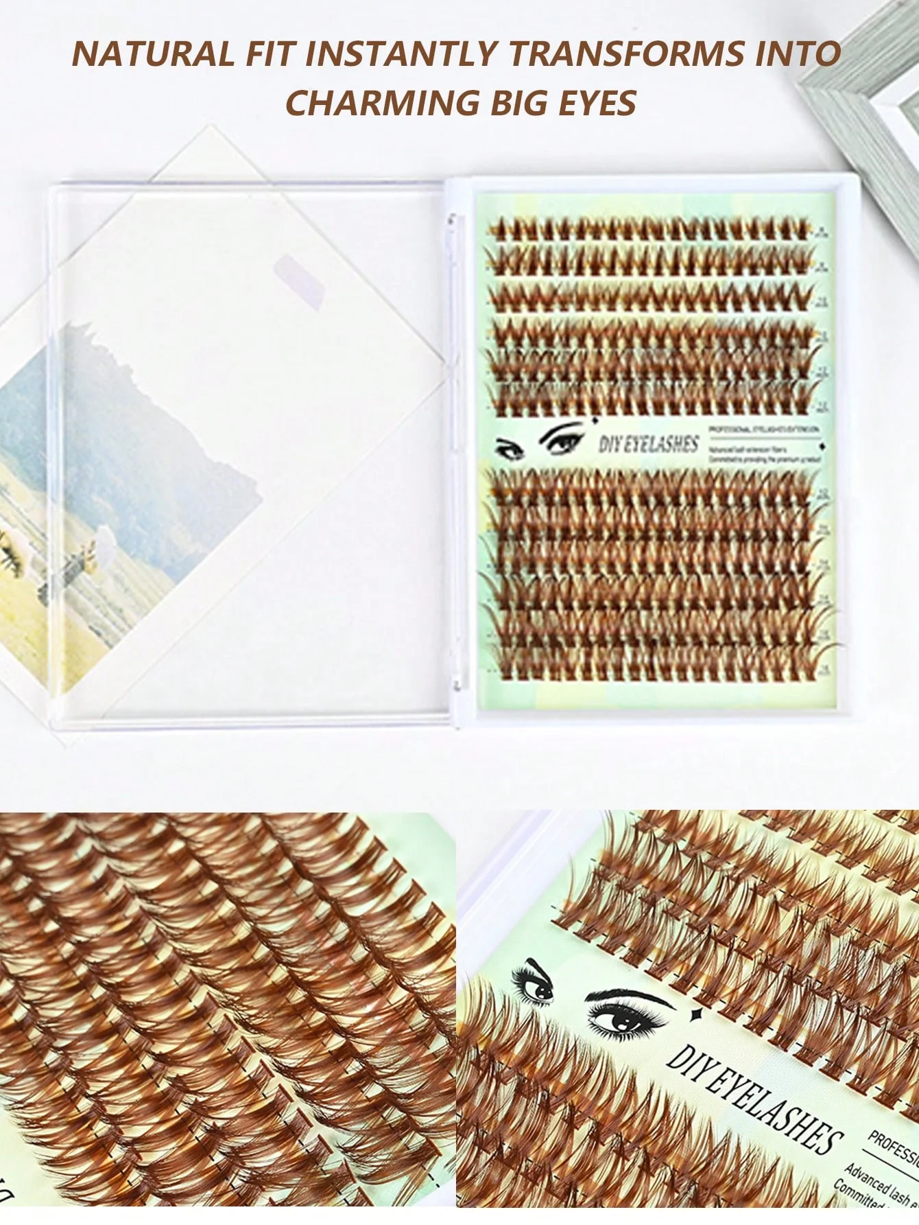 다크 브라운 속눈썹 클러스터 속눈썹 익스텐션 키트, 개별 속눈썹 키트, 자체 사용을 위한 속눈썹 본드 및 도장 속눈썹 트위저 포함, 8-16mm, 240 개