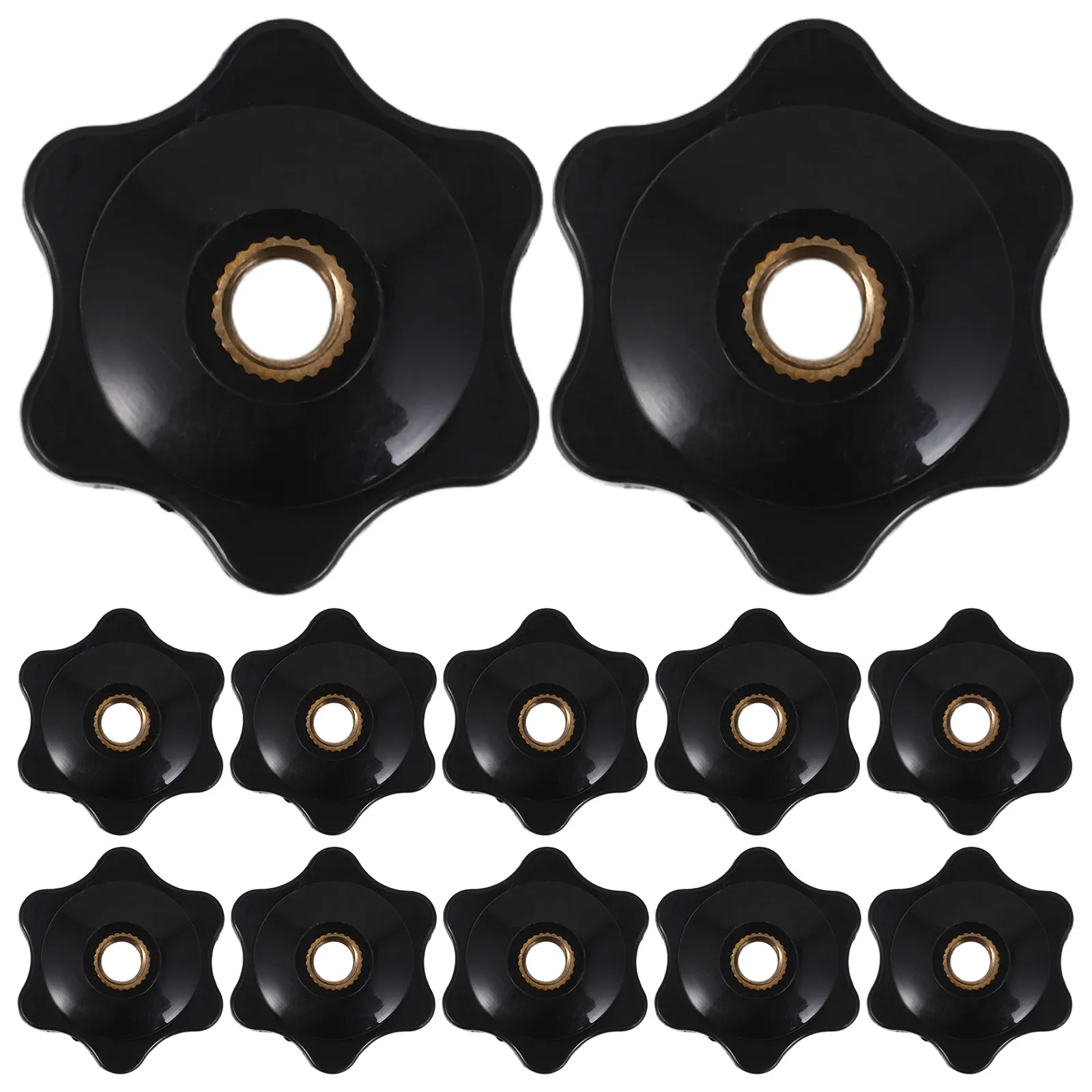 12Pcs Star-Shaped Clamping Nut Black Threaded Knob M8 Metal Thread Screw Handle for Machinery Hand Tightening Bolts and Tools