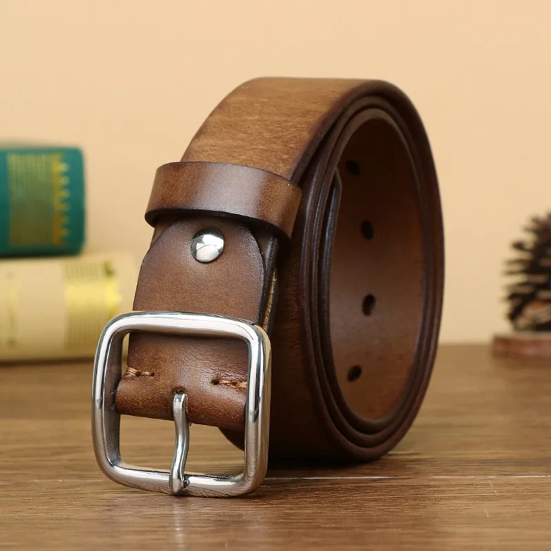 Washable belt for young men pure copper pin versatile leather and cowskin