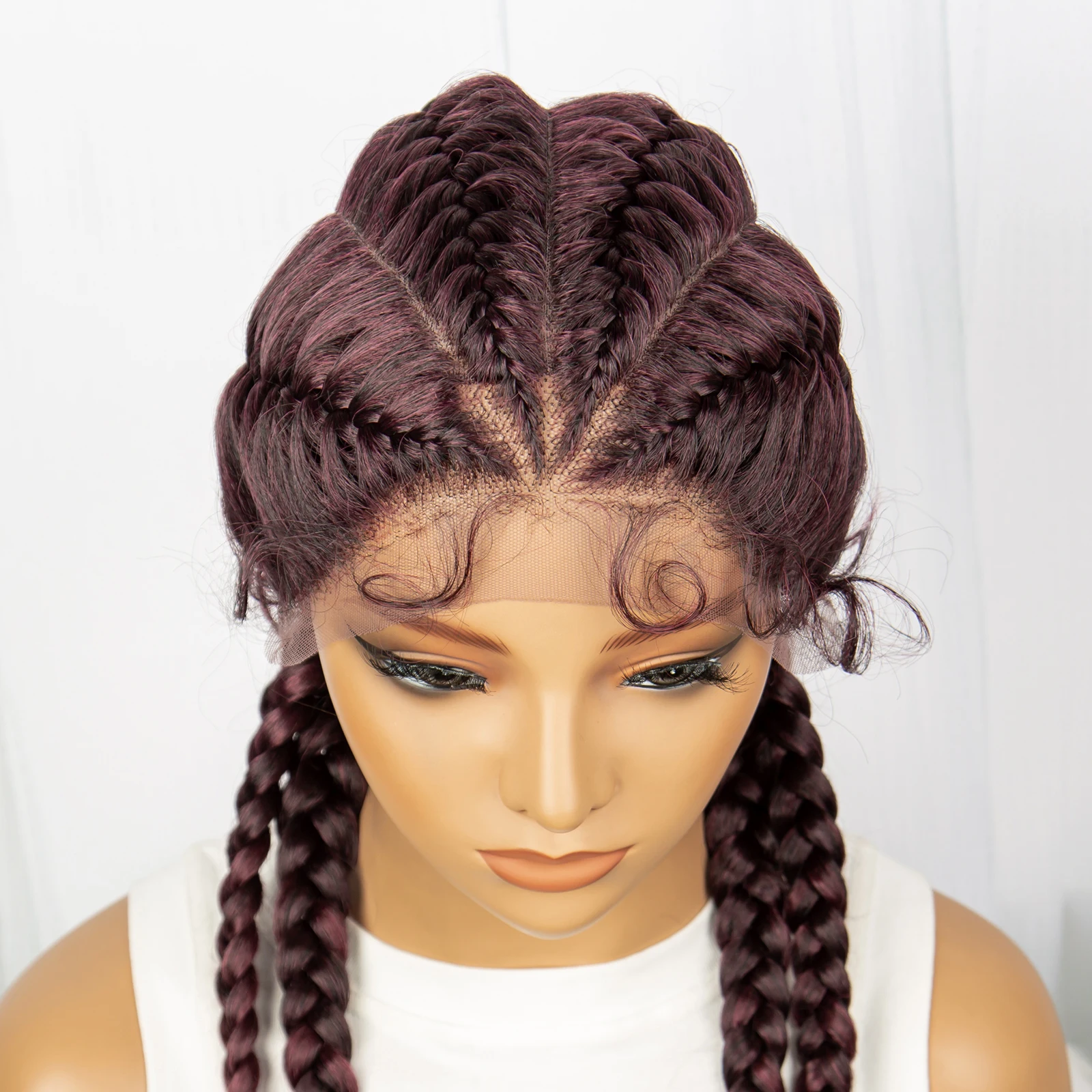 26 Inch Synthetic Cornrow Braided Wigs with Baby Hair Burgundy 1B 27 30 Color Ombre Natural Color Lace Front Braiding Hair Wig