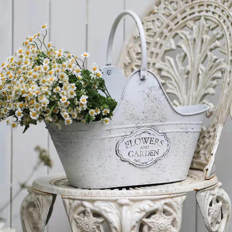 Handcraft Rustic Retro White Decor Metal Storage Basket