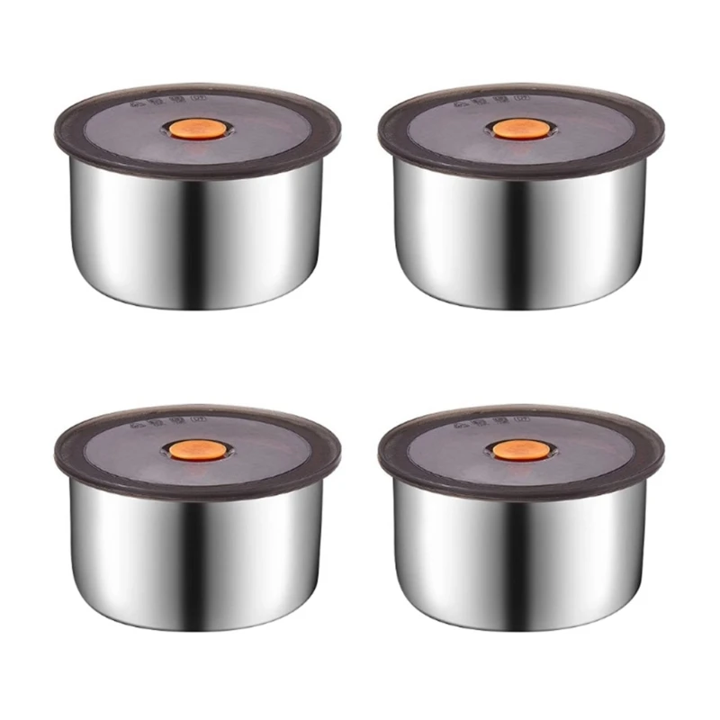 Contenedor almacenamiento alimentos acero inoxidable 4 PCS con sello tapa silicona y diseño a prueba fugas