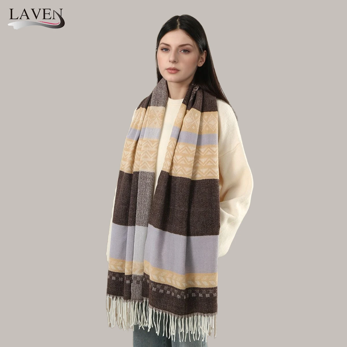 

Новый полосатый кашемировый шарф с кисточками, шали, женские осенне-зимние теплые накидки, накидка большого размера, женское толстое одеяло, платок