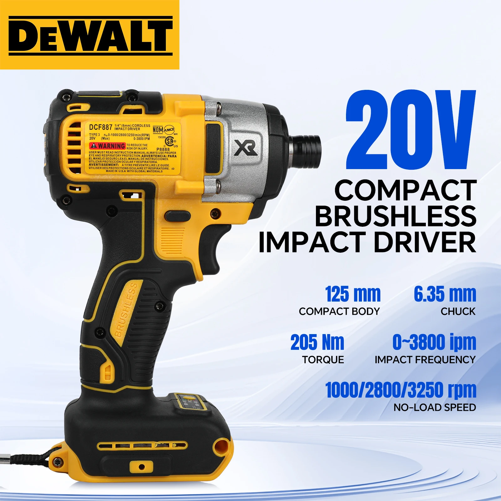 

DEWALT DCF887 20V Brushless Impact Driver 205N.m Large Torque 3-Speed 1/4" Hex Quick Release Cordless Screwdriver Power Tool