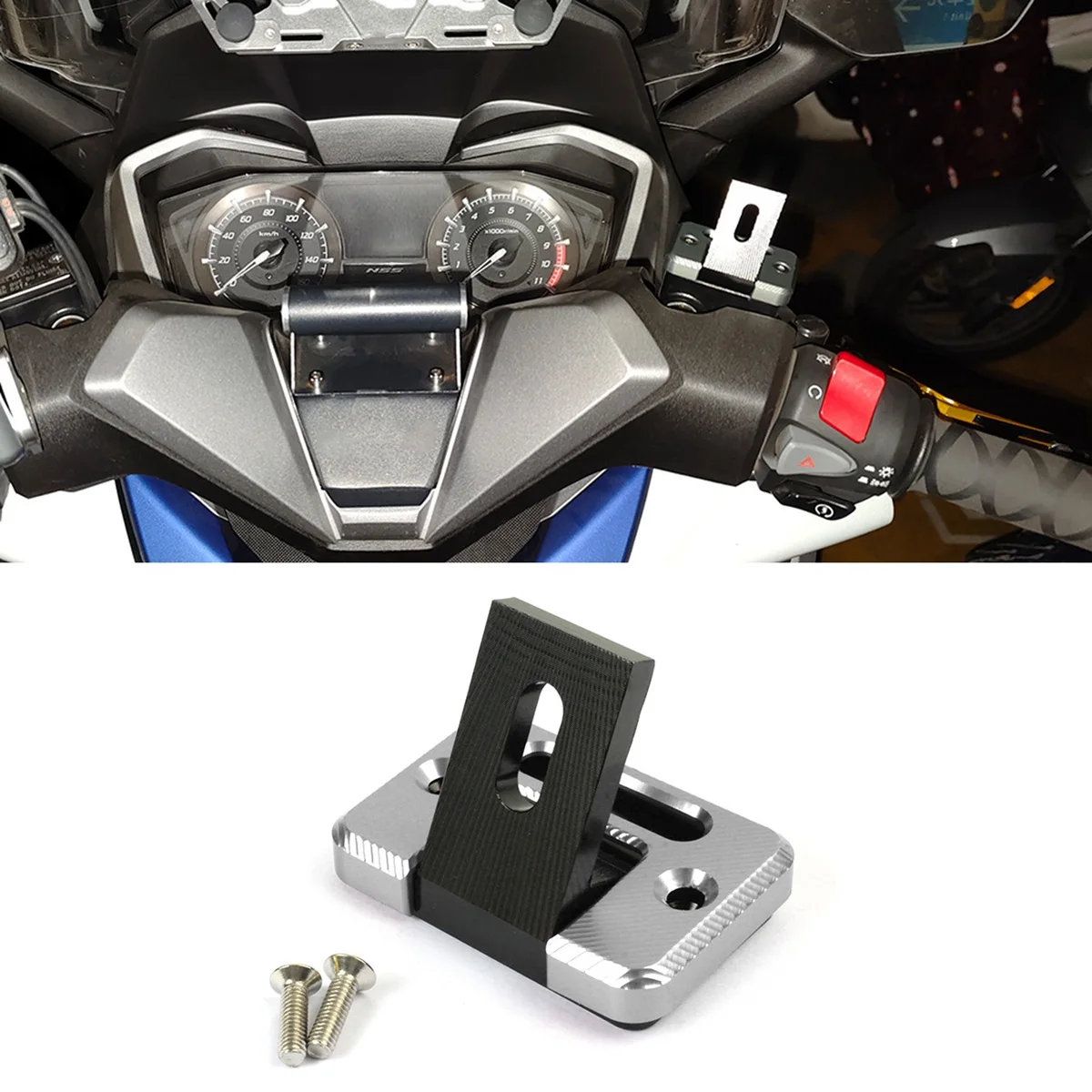 Motorcycle CNC Forza350 Brake Oil Cup Cap Master Cylinder Cover TPMS Monitor Bracket for ADV150 ADV350, Silver