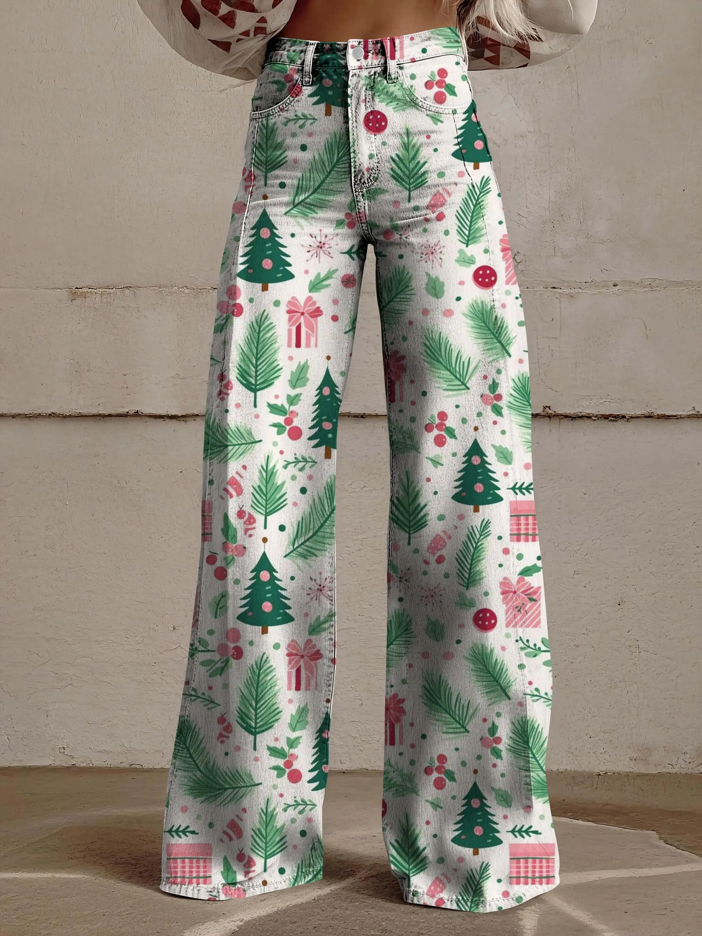 2026Women's slim fit wide leg flared pants, Waistband button fly wing wide leg pants,