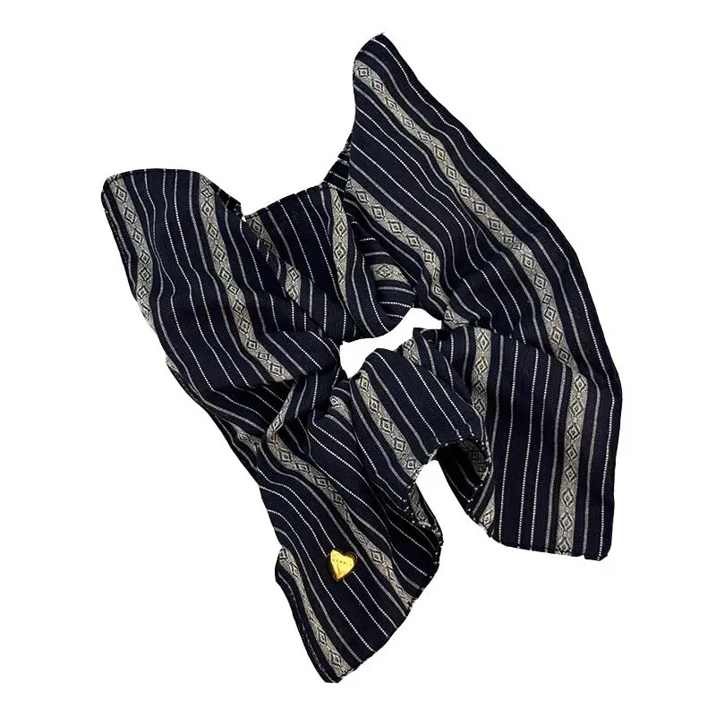 1pc Forest style retro striped square large intestine hair ring square scarf hair rope new style tie head rubber band image 3