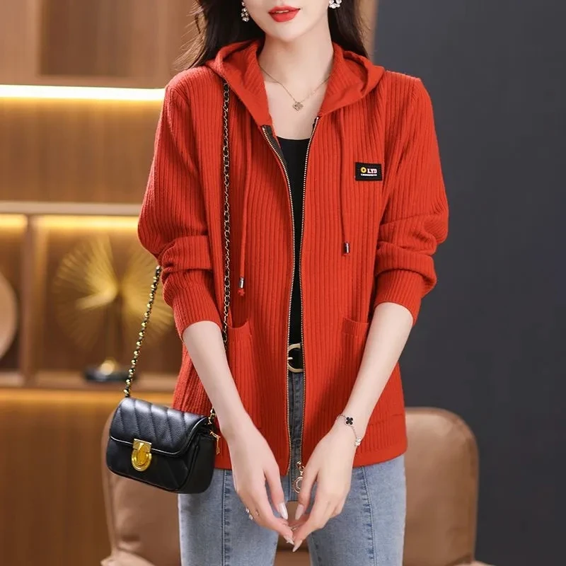 Women Hooded Knitted Cardigan Spring