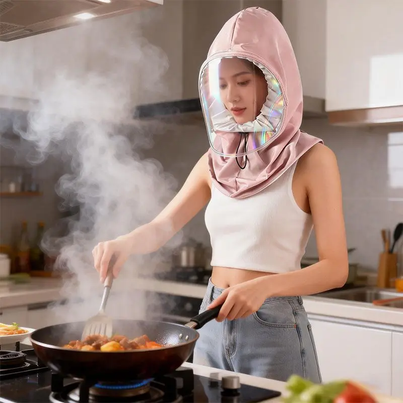 Kitchen Hat Anti Oil Fume Face Mask Women Cooking Frying Anti Oil Splash Protective Hat Neck Gaiter Integrated Dustproof Hat