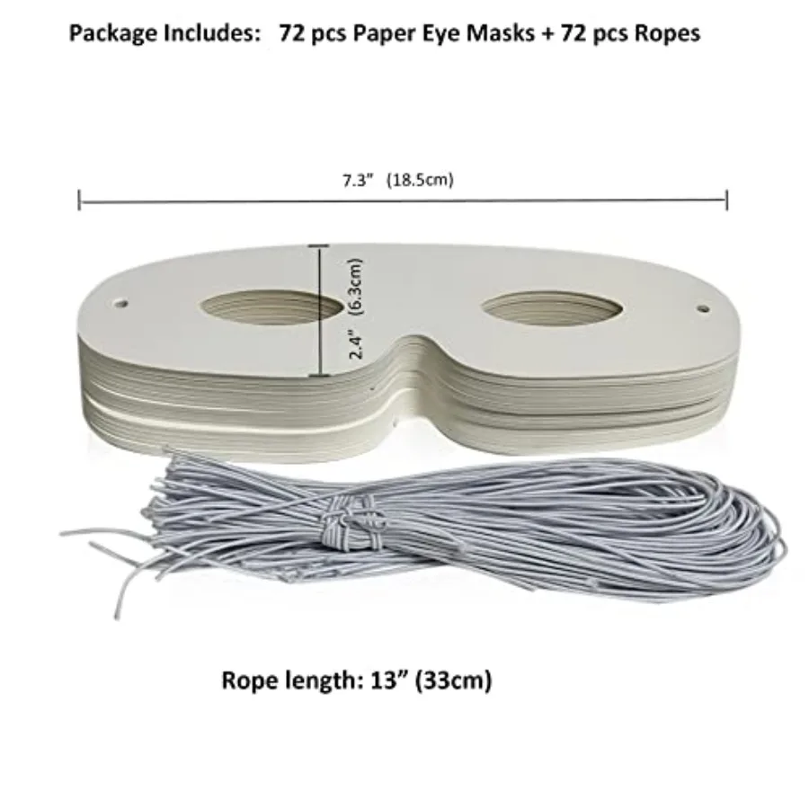 72-Pack weiße Papier-Augenmasken für Kostümpartys und Halloween-Dekoration, schlichte DIY-Rohlingsmasken, ideal für individuelles künstlerisches Design